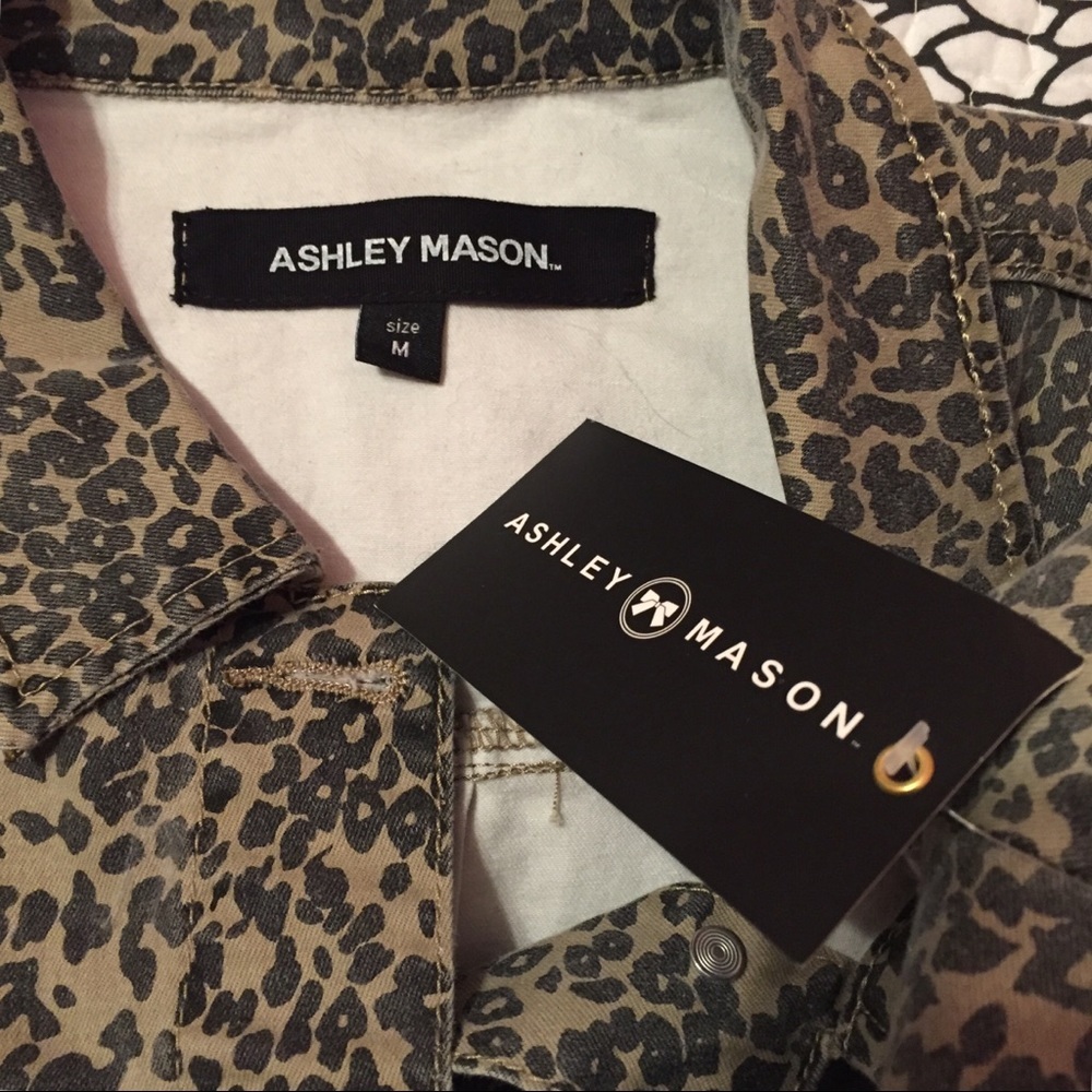 NWT Ashley Mason Distressed Leopard Print Jacket medium black tan animal - Picture 6 of 7